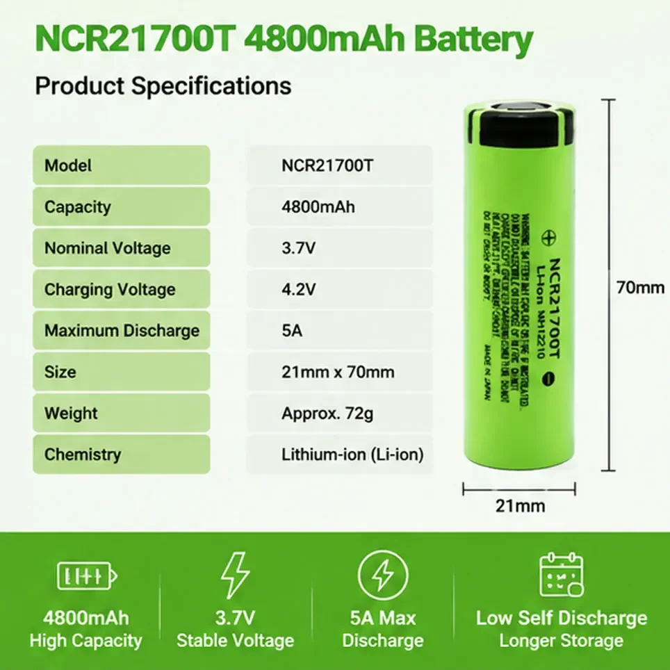 Batería Litio Recargable 21700 para Linterna – 3.7V 4800mAh - imagen 4
