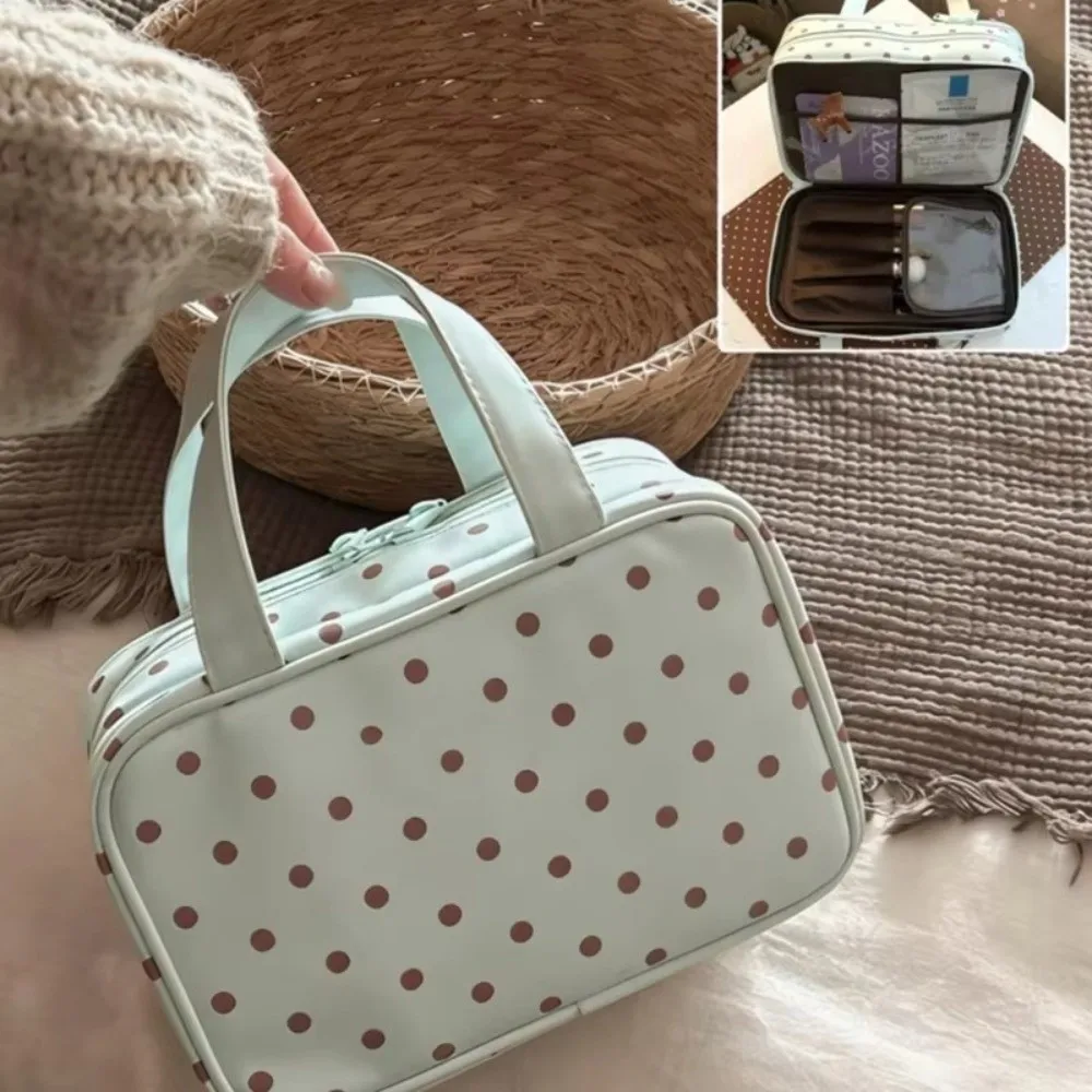 Bolsa de aseo multicapa con PU y asa, diseño de puntos - imagen 5