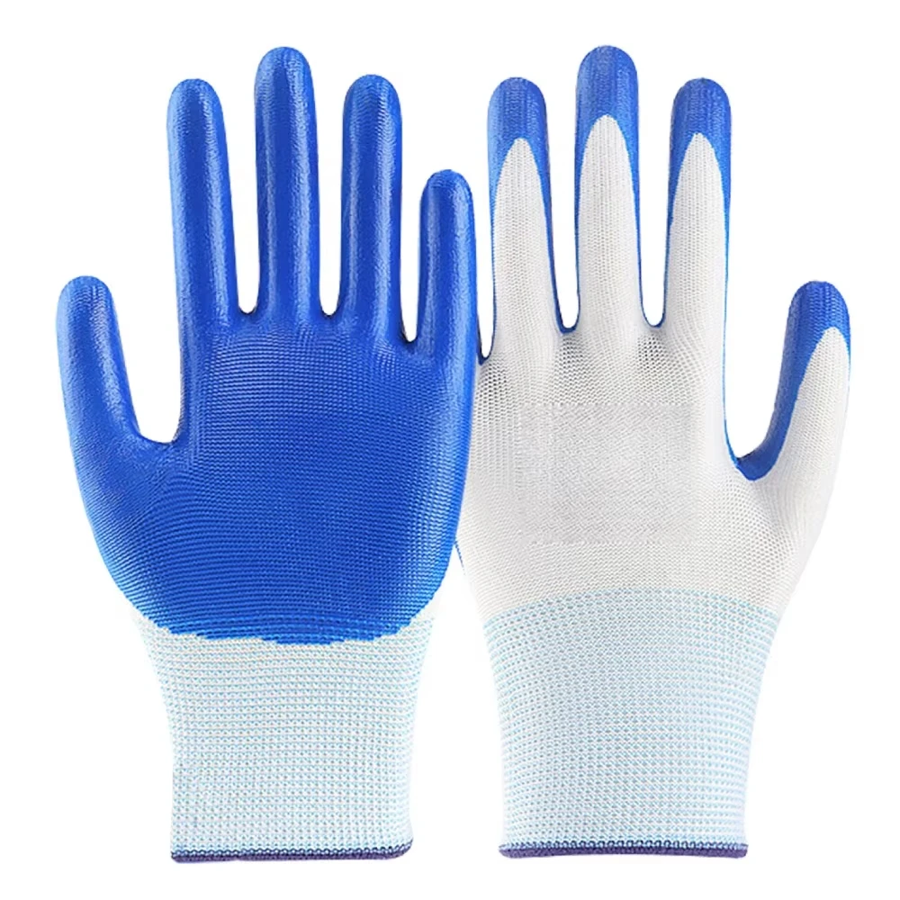 Guantes de pesca nitrilo azul, transpirables y resistentes