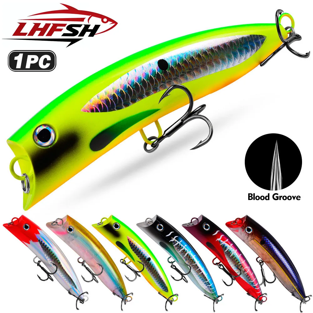 Señuelo LHFSH Popper de 100 g para superficie con anzuelos triples