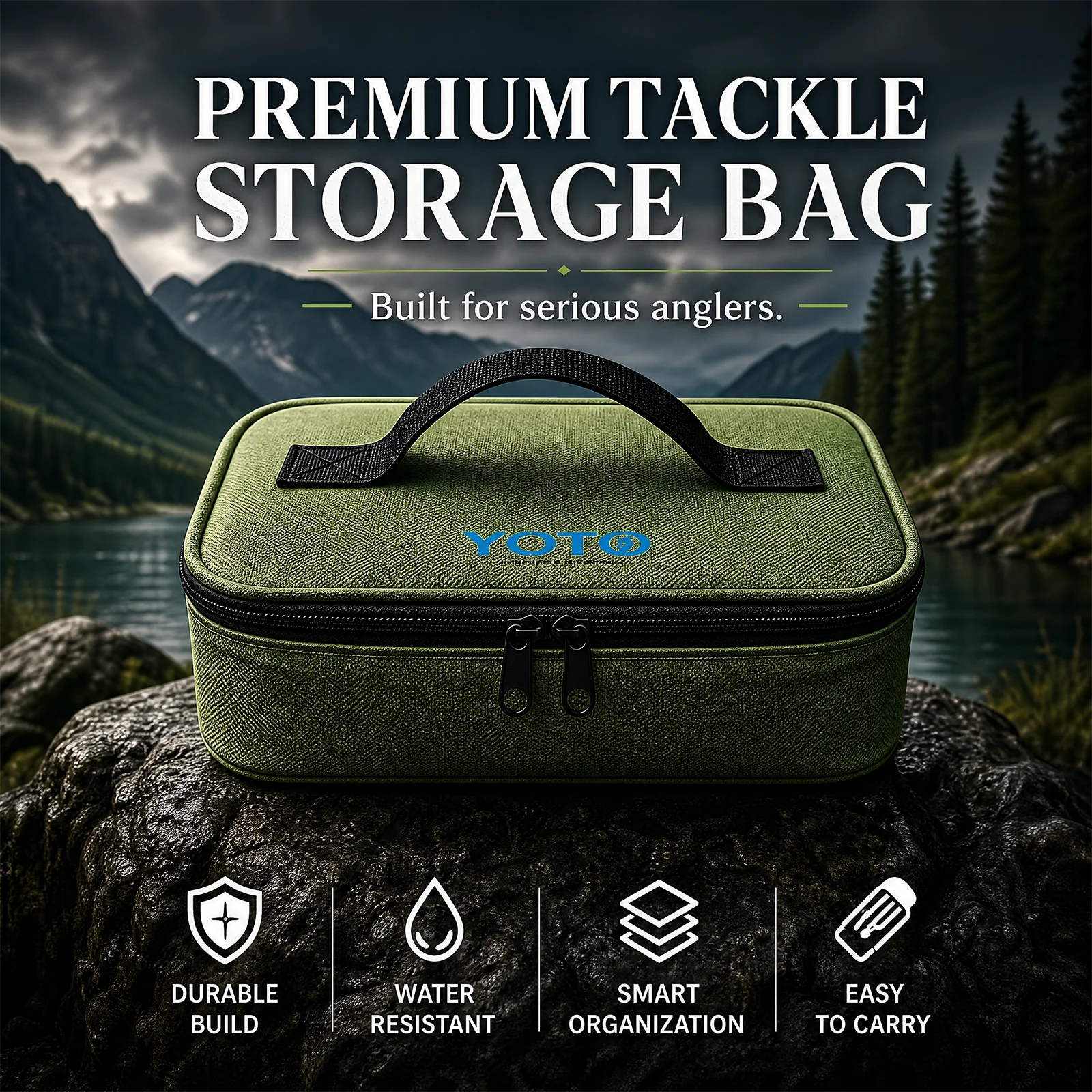 Bolsa de pesca verde militar de gran capacidad