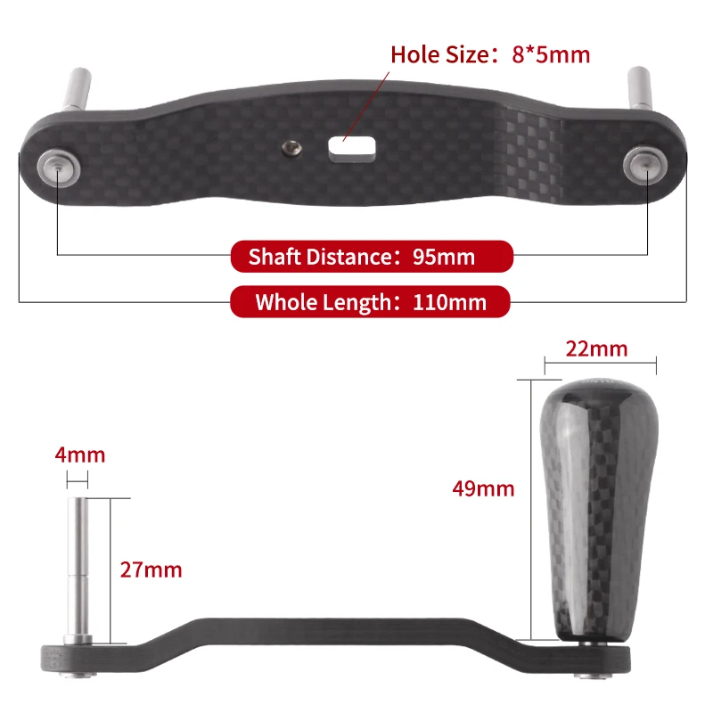 Manivela de carbono RUKE para carrete pesca – accesorio DIY ligero
