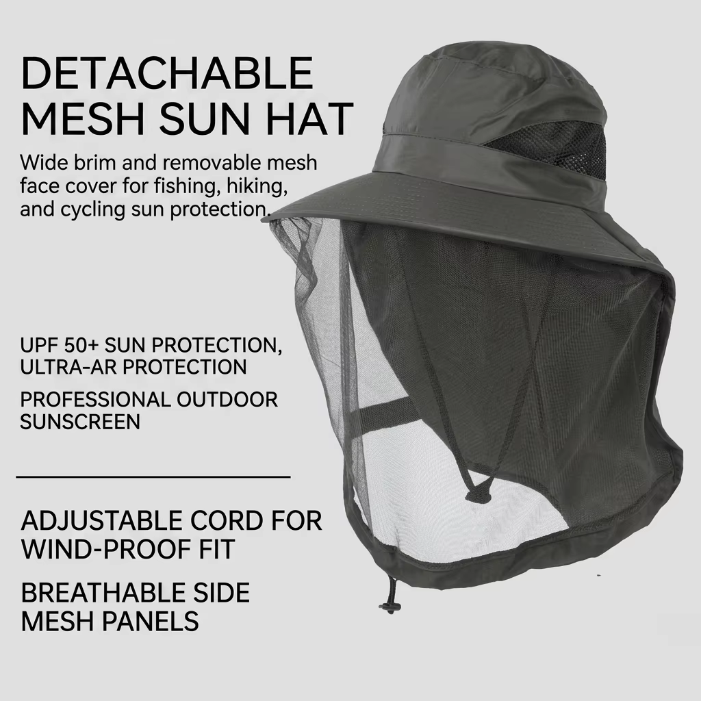 Sombrero con máscara de malla desplegada para protección facial