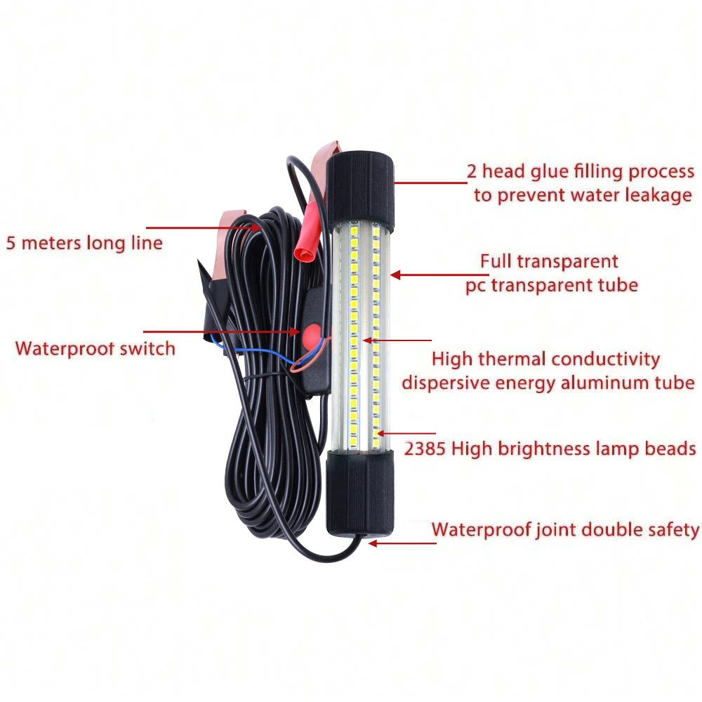 Lámpara LED luz de pesca nocturna subacuática impermeable con clips - imagen 4