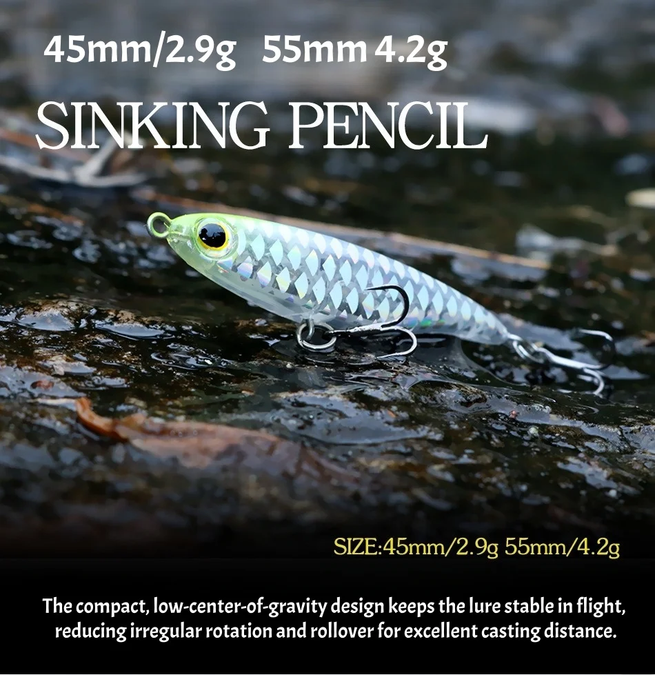 Juego de 4 señuelos Swolfy Mini Pencil Minnow con sus colores