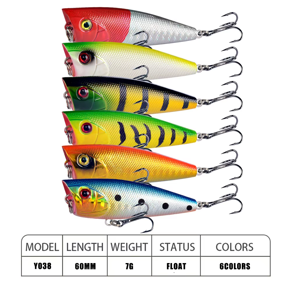 Señuelo Popper Topwater 6cm 7g flotante con anzuelos triples - imagen 2