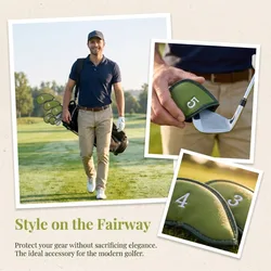 Fundas de PU para hierros de golf con números verdes y forro suave