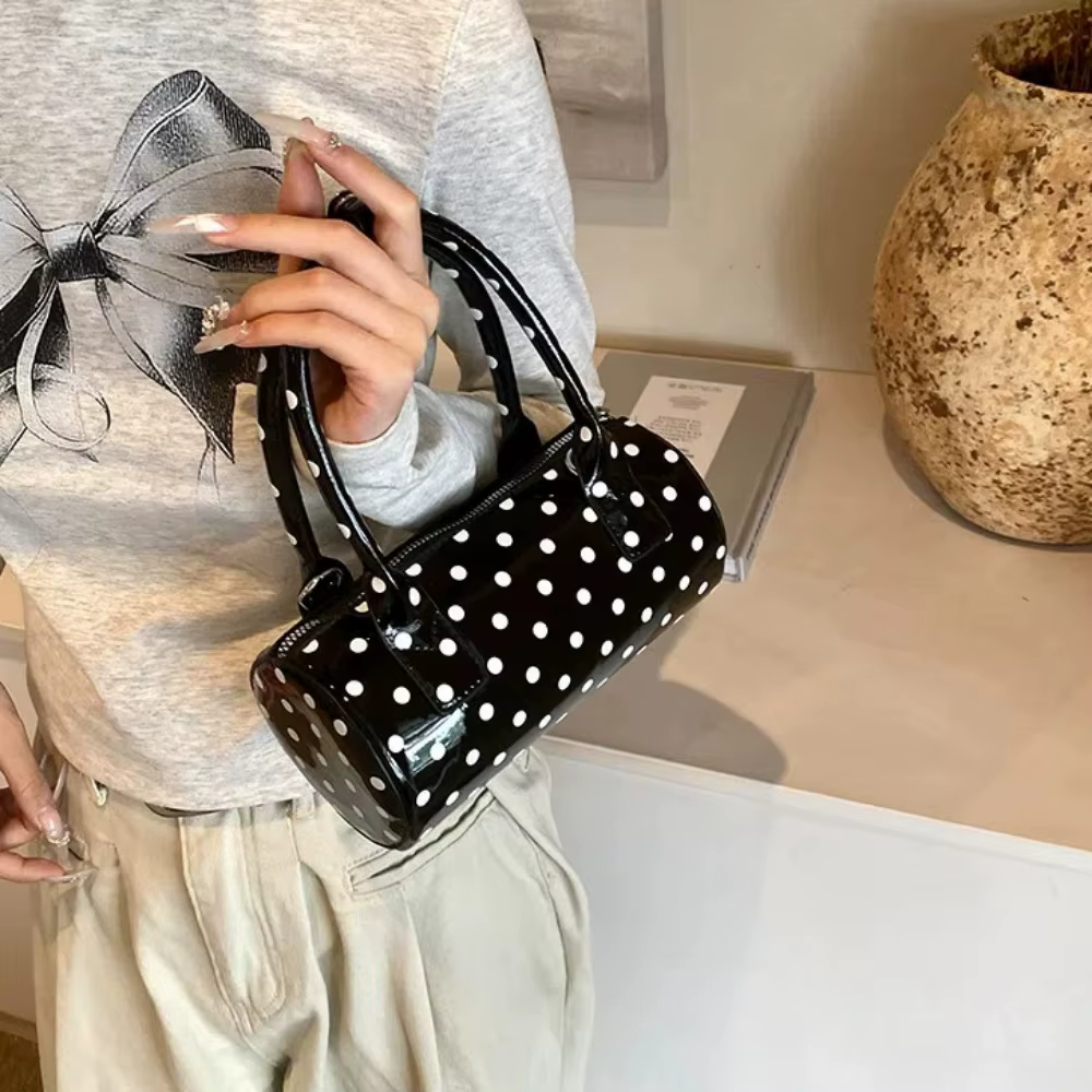 Bandolera de Cuero PU con Puntos para Mujer – Bolso Barril Tipo Cubo - imagen 3