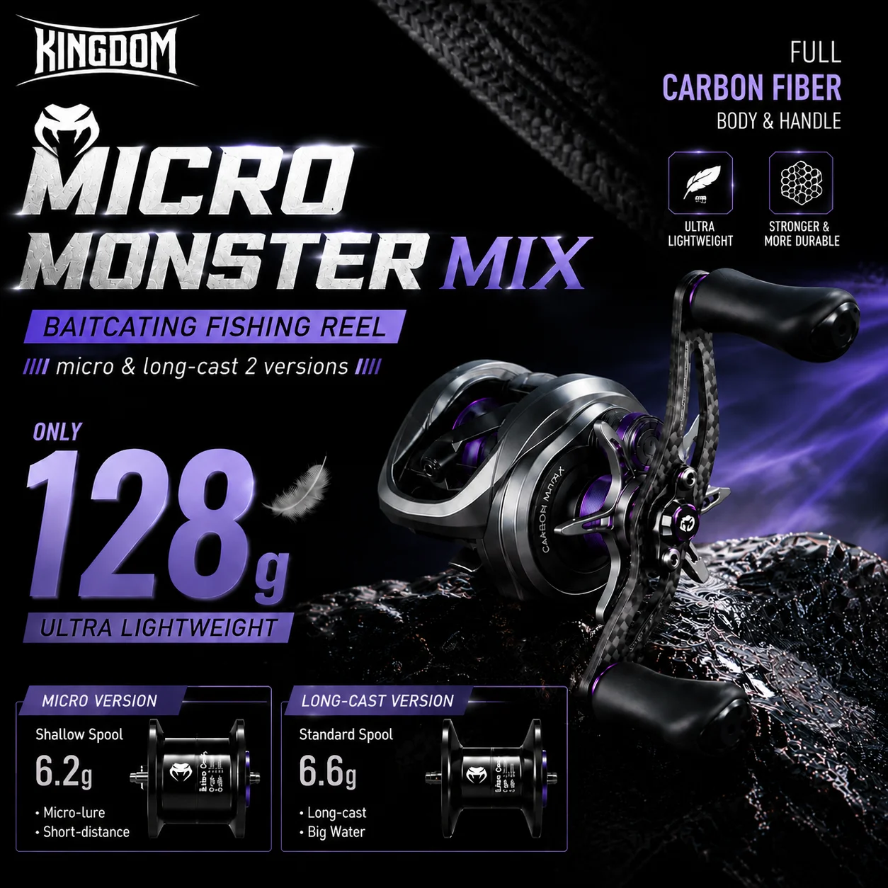 Carrete ultraligero Kingdom Micro Monster Mix de fibra carbono - imagen 3