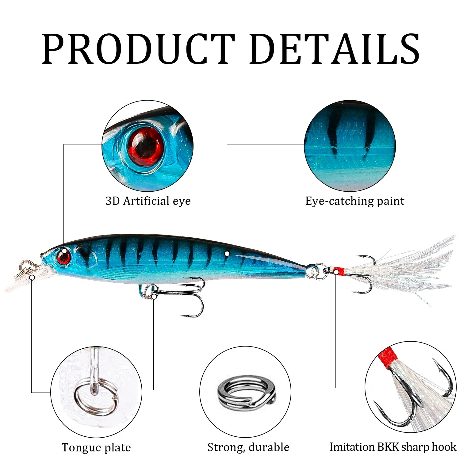 Señuelo minnow biónico ojos láser 3D con anzuelo triple pluma - imagen 3