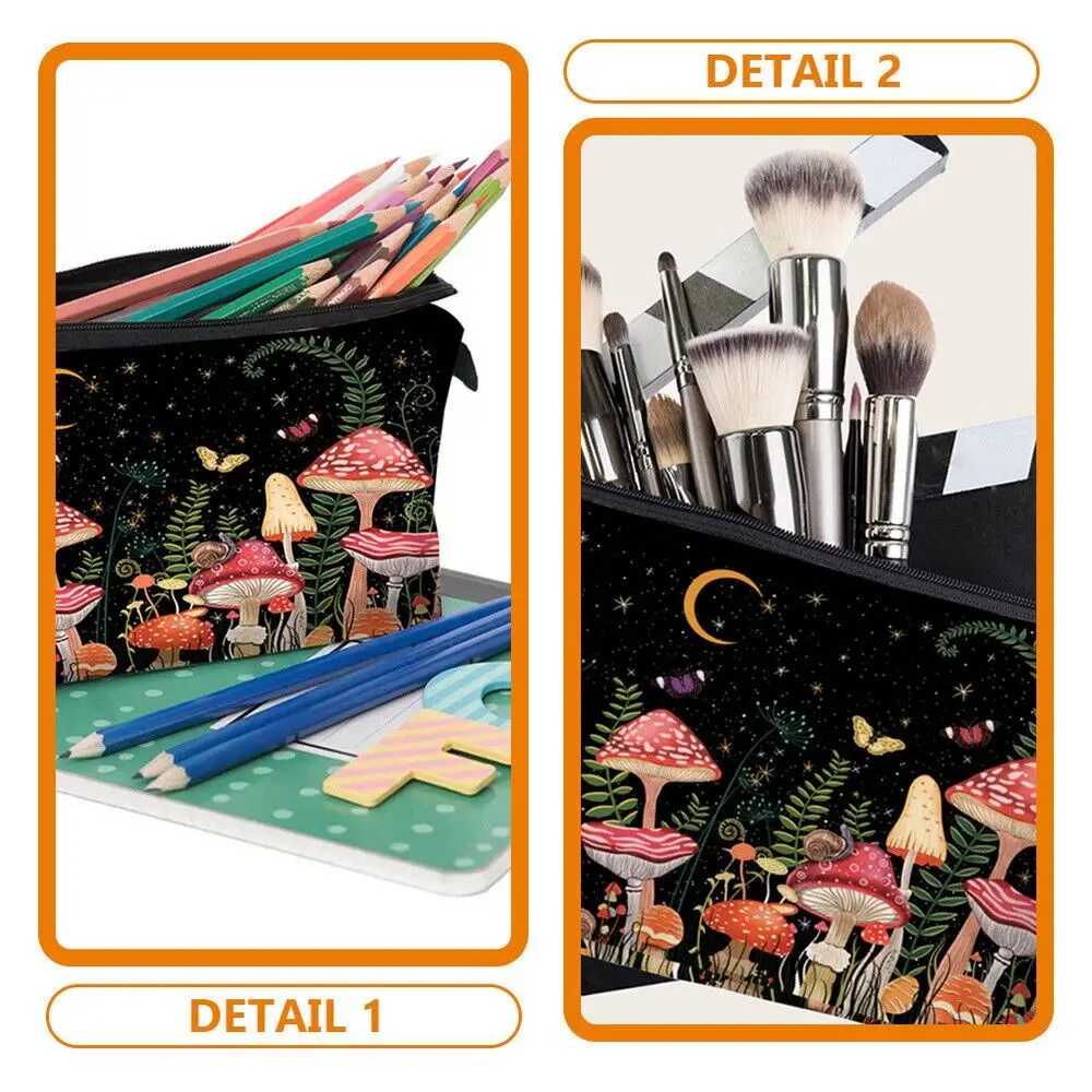 Bolsa de cosméticos estampado hongos, gran capacidad con cierre - imagen 2