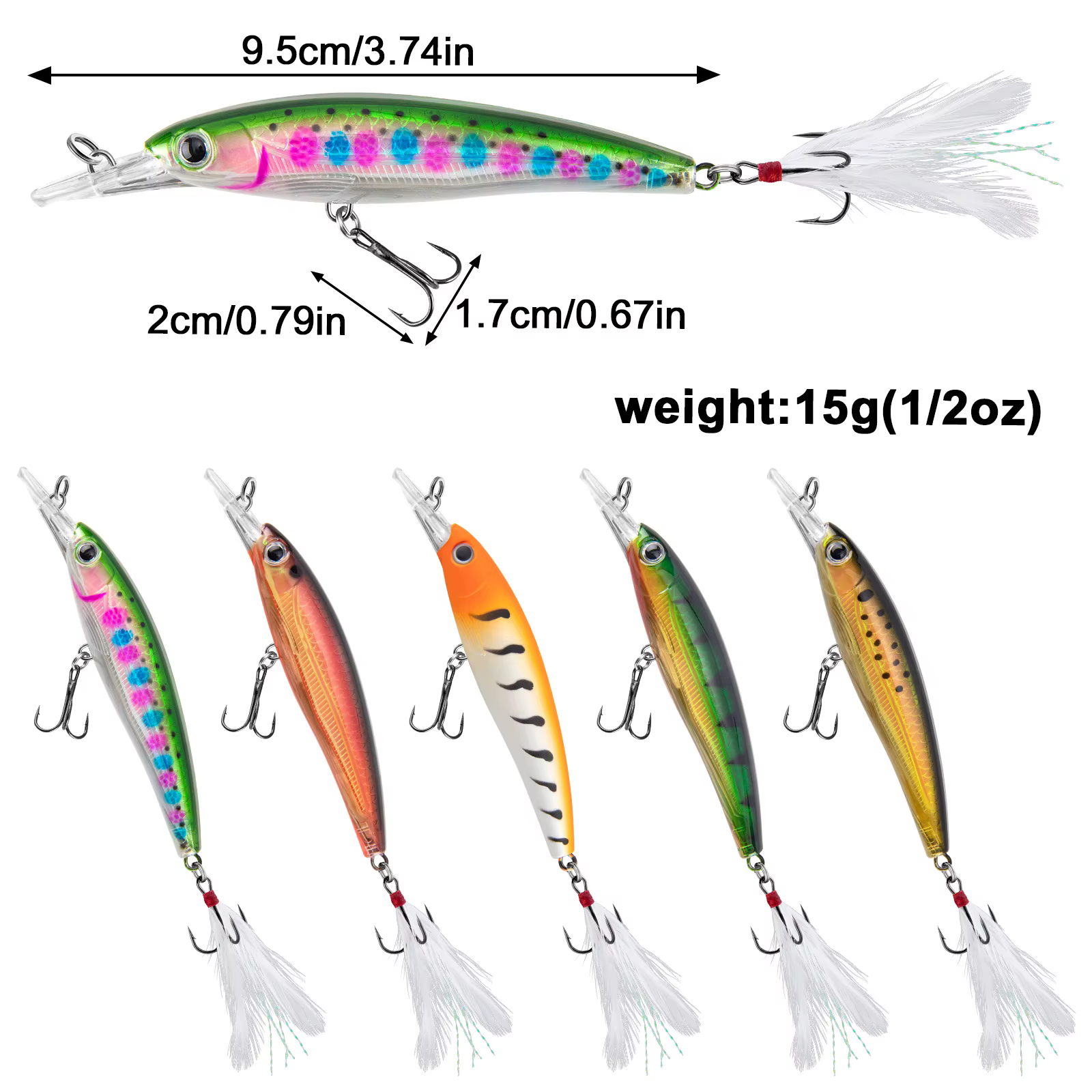 Señuelo Minnow Jerkbait Flotante Anzuelo Pluma Trucha Lucio Lucioperca - imagen 2