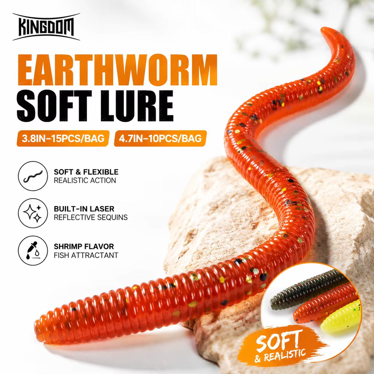 Kingdom Earthworm Señuelo Blando Hundimiento Lento Lubina Plano - imagen 2