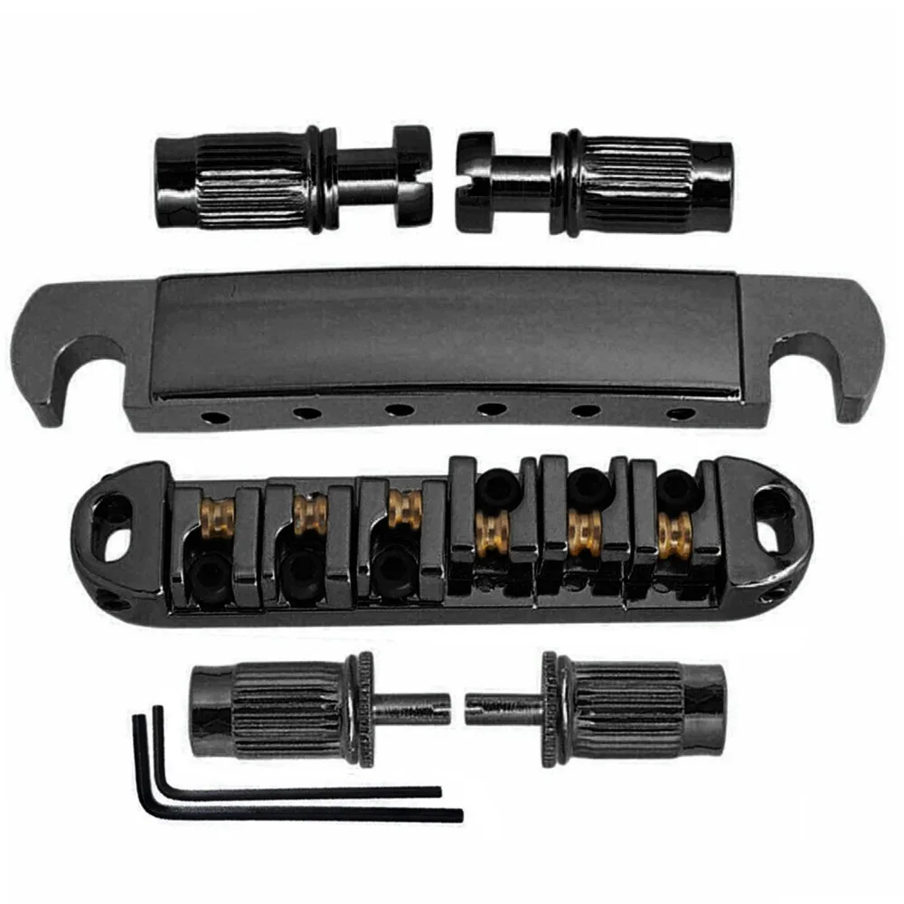 Puente de guitarra eléctrica metálico plateado/negro Premium de rodillos - imagen 5