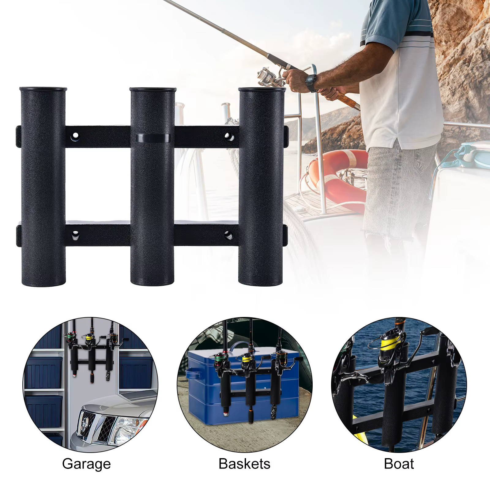 Goture Soporte Portacañas Tubo Negro – Plástico Marino Embarcación - imagen 3
