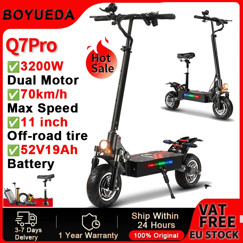 Patinete eléctrico BOYUEDA Q7Pro motor dual y neumático todoterreno silencioso