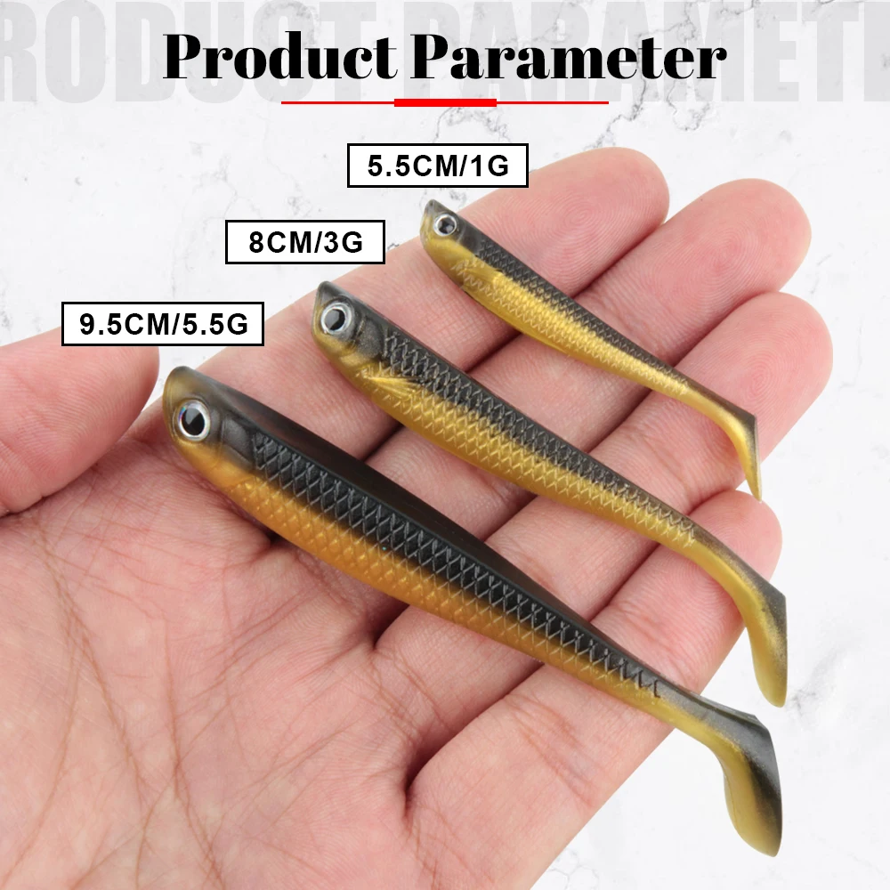 Spinpoler Minnow Shad – Señuelo blando silicona con ojo 3D para Jighead - imagen 2
