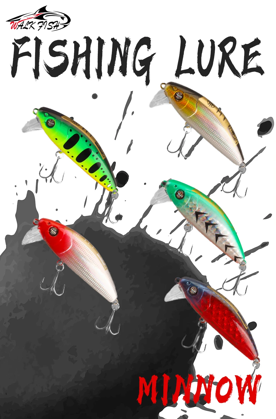 Señuelo WALK FISH Minnow vista lateral con acción de nado