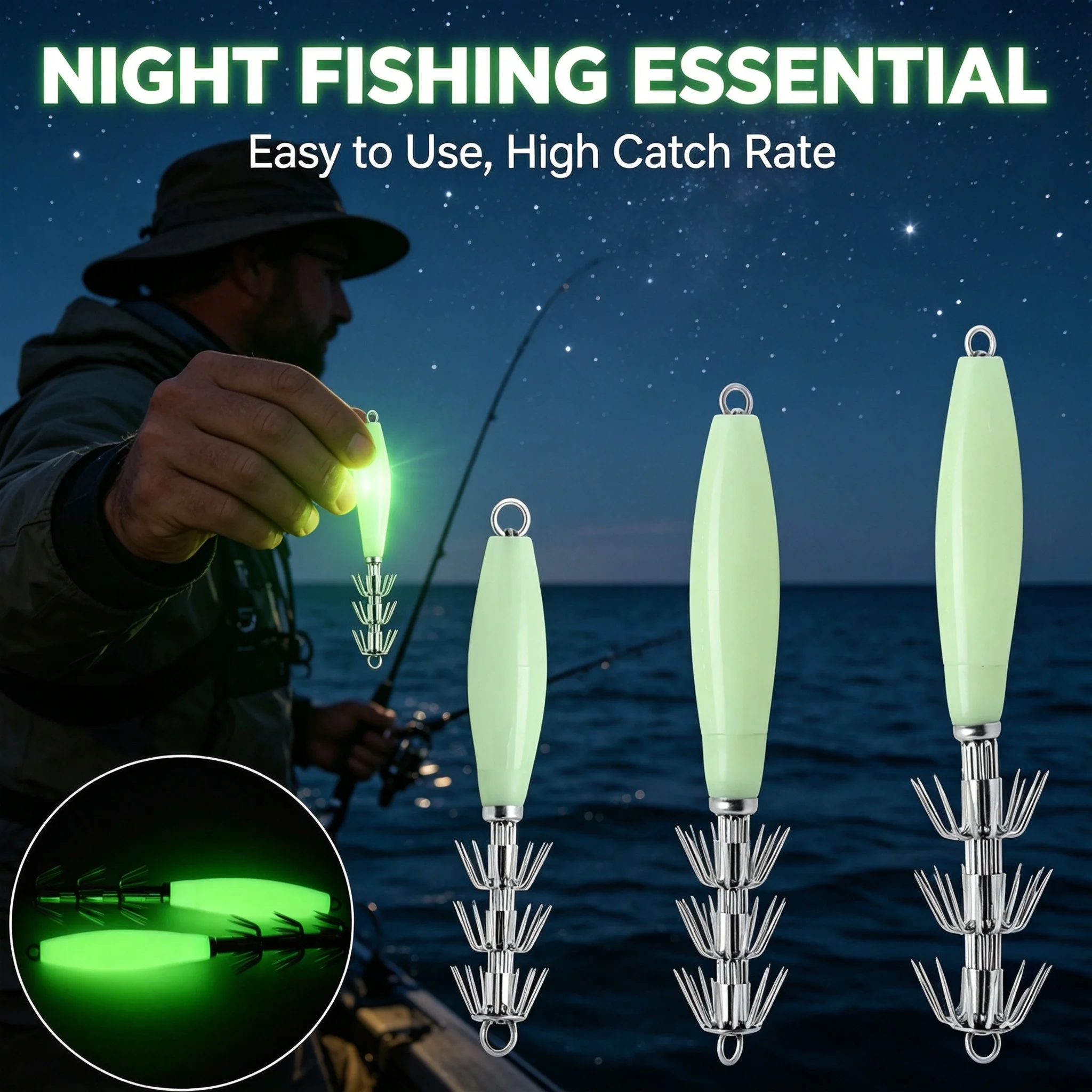 Señuelo Glow Squid Jig luminoso para pesca nocturna