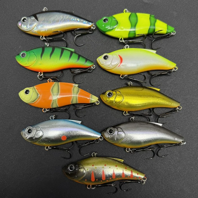 Señuelo de pesca con vibración temblorosa mostrando su perfil y colores