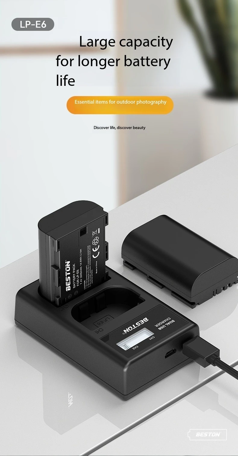 Cargador dual LED para baterías LP-E6 Canon con indicadores de carga