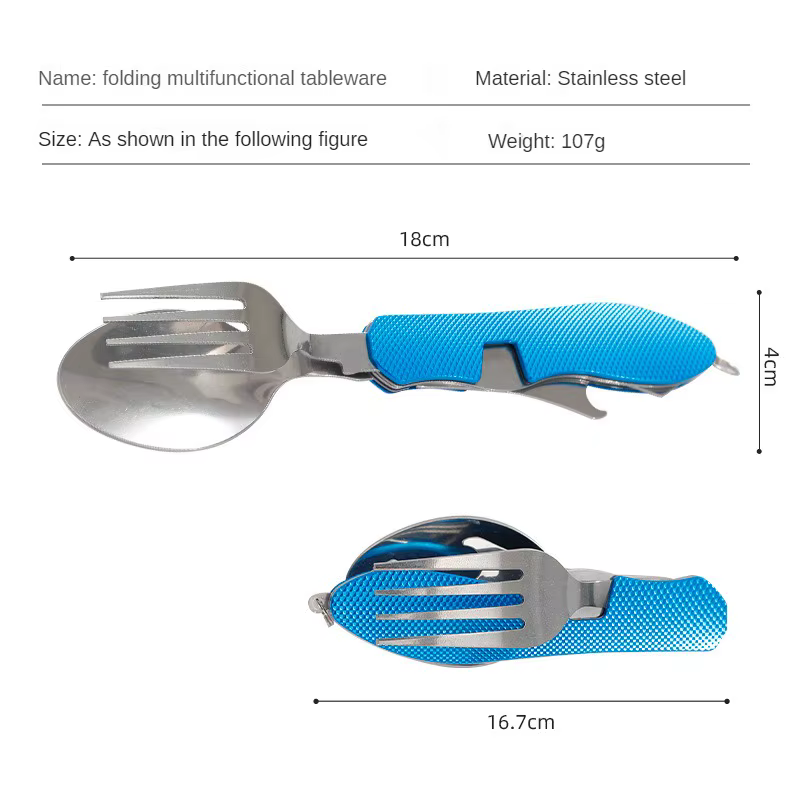 Set Cubertería Plegable Acero Inoxidable para Camping y Pesca - imagen 3