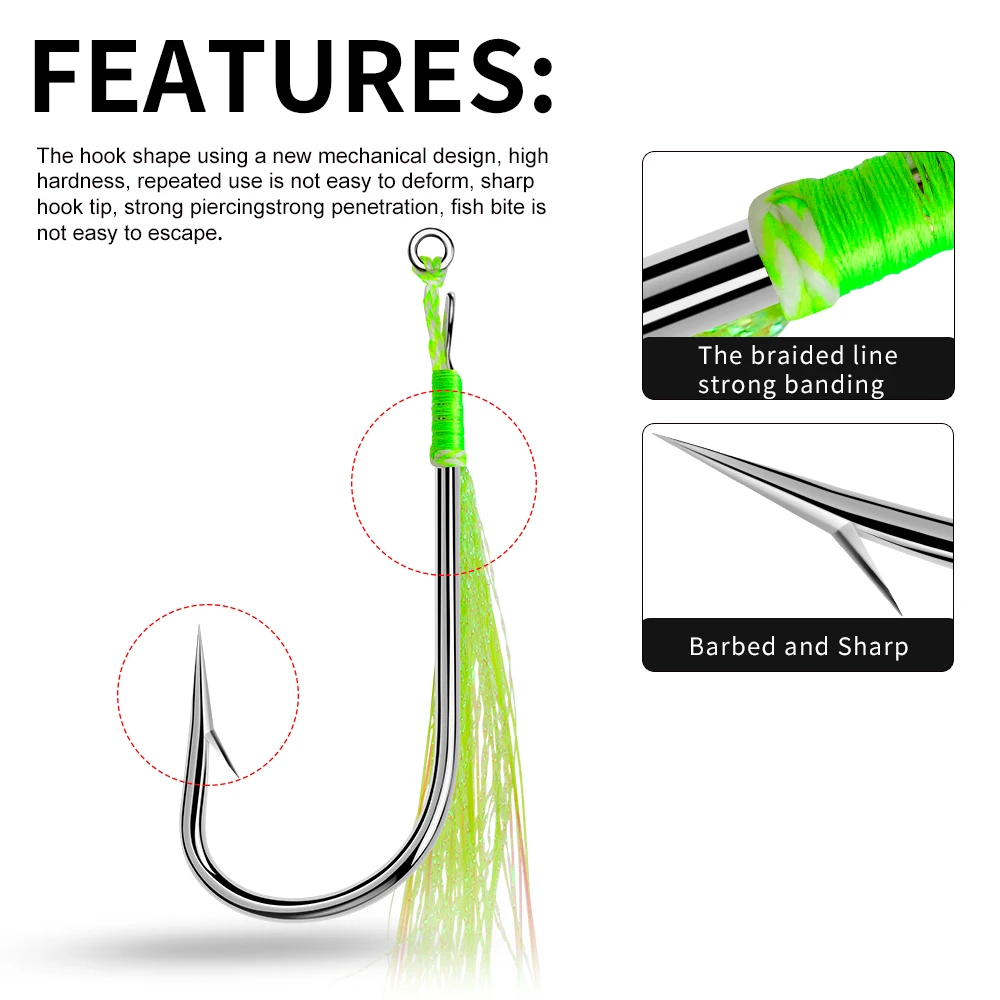 Anzuelos dobles PROBEROS de acero alto carbono con plumas – Jigging - imagen 2