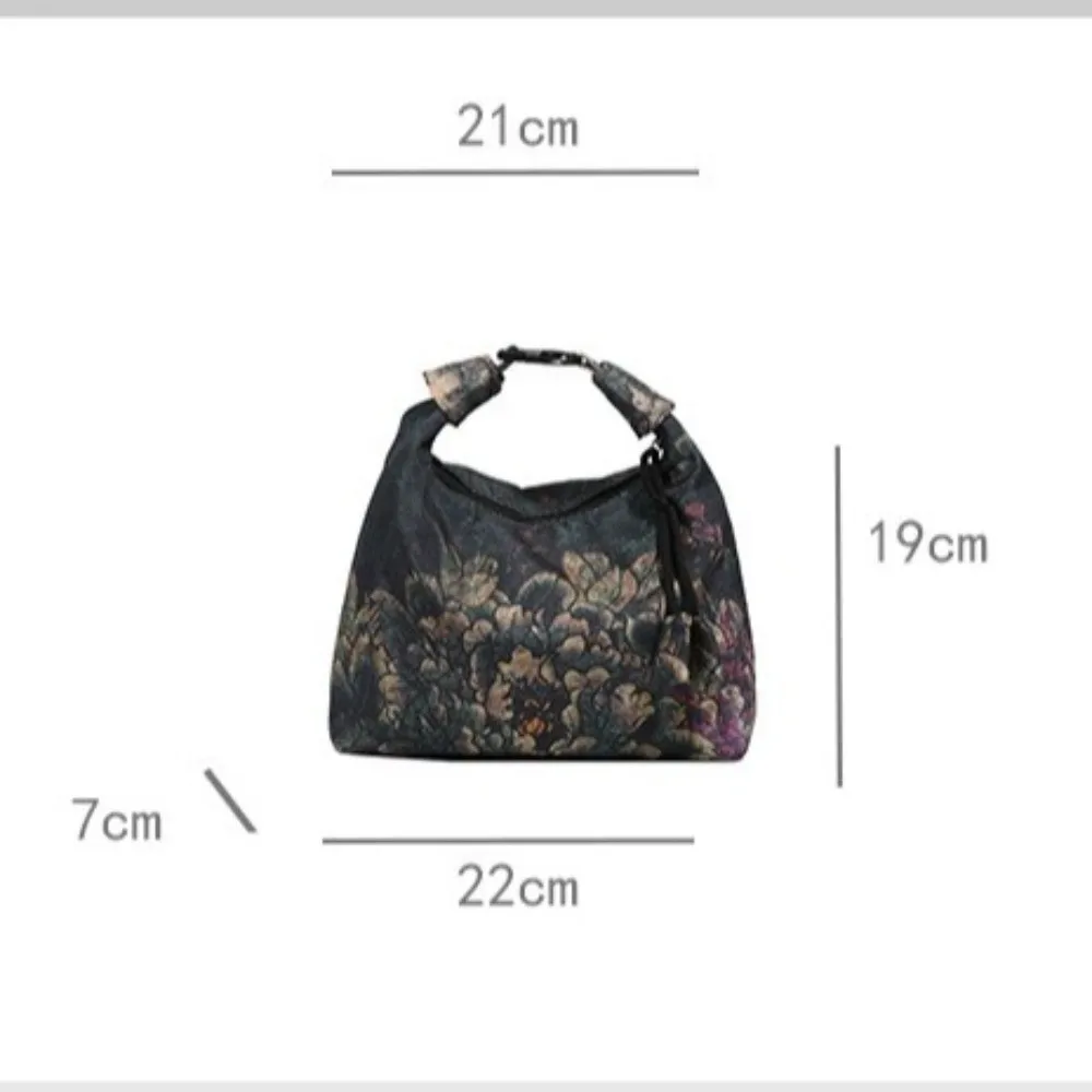 Bolso tote de satén retro con correa ajustable y bordado nubes - imagen 4