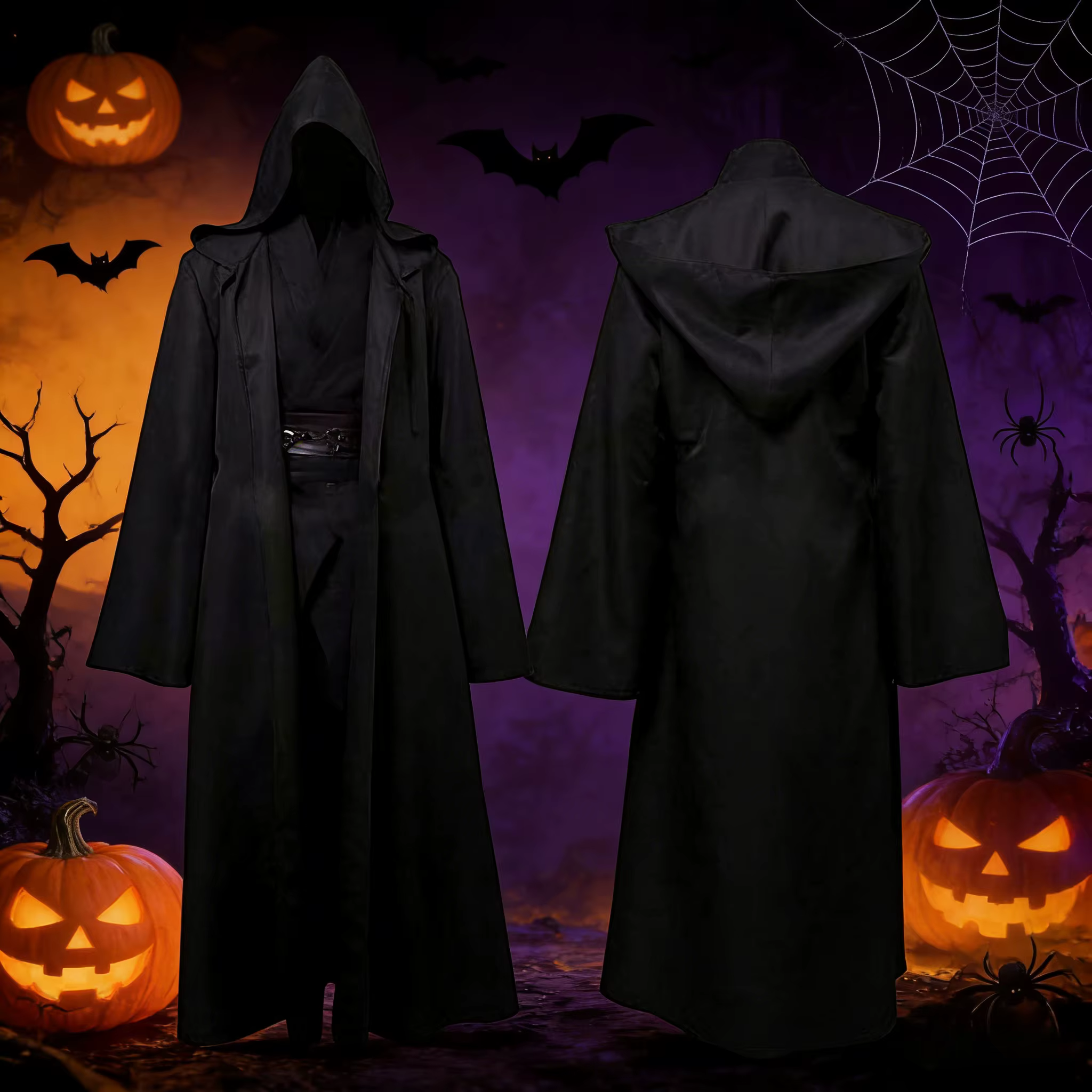 Capa Negra con Capucha - Disfraz Vampiro Jedi para Adultos - imagen 2