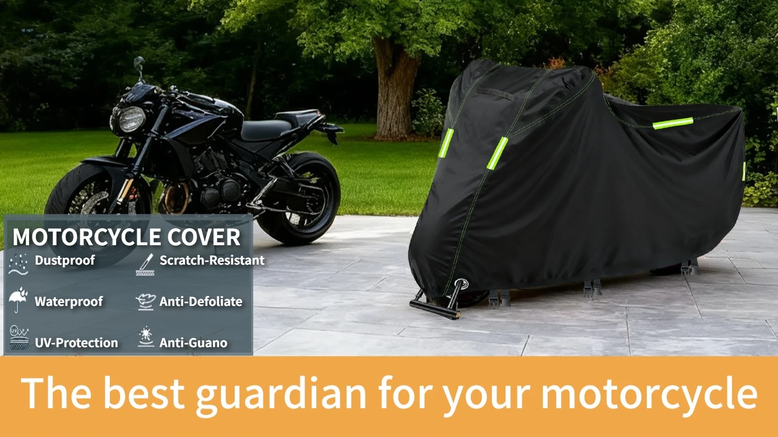 Funda impermeable colocada sobre una motocicleta en exterior