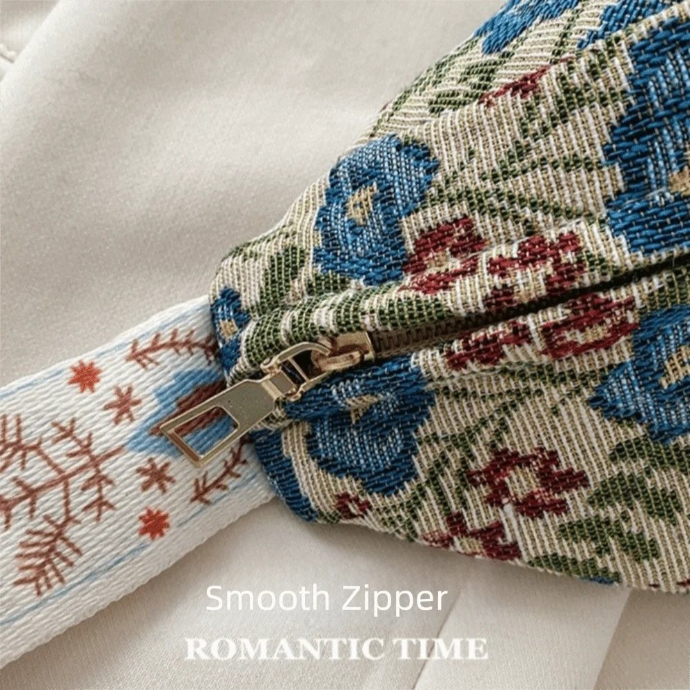 Bolso bandolera de lona floral con cierre cremallera estilo dumpling