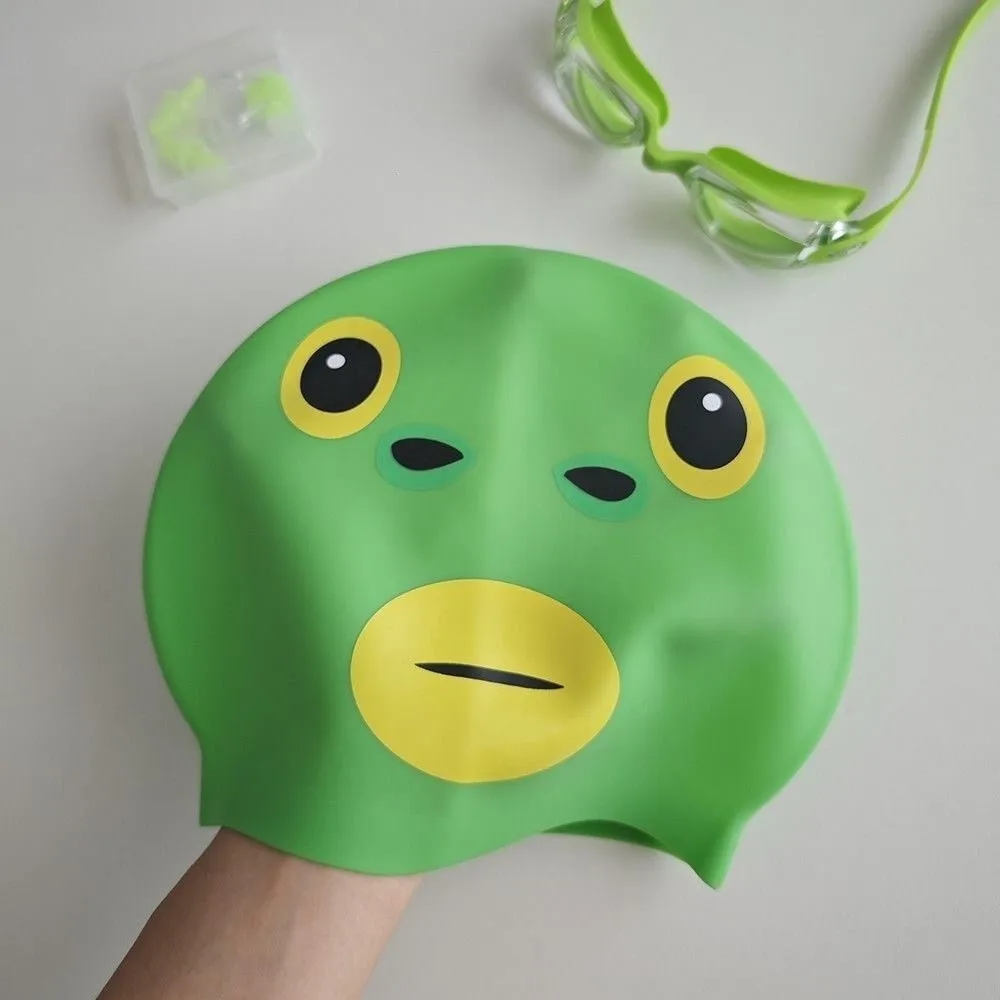 Gorro de natación silicona impermeable secado rápido estampado animal