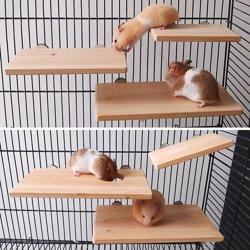 Plataforma rectangular de madera para percha de loro en jaula