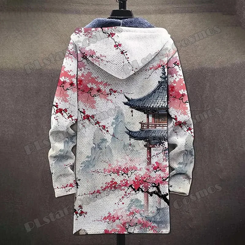 Abrigo largo con capucha retro japonés 3D Sakura de felpa - imagen 3