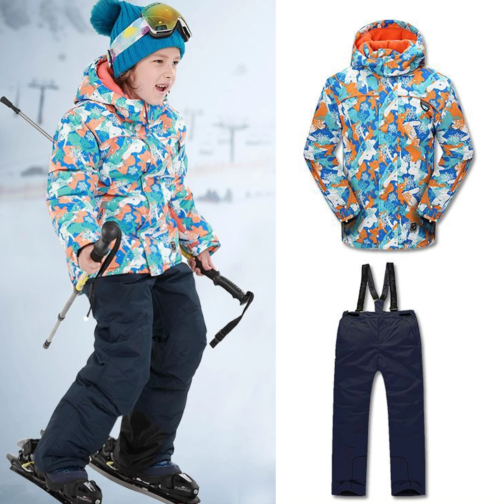 Traje de nieve infantil impermeable con forro polar cálido - imagen 4