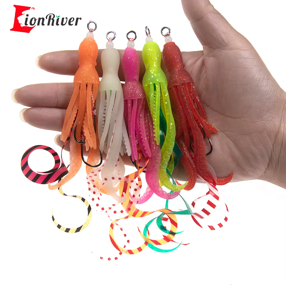 Señuelo calamar silicona luminoso con anzuelo ayuda para jigging lento