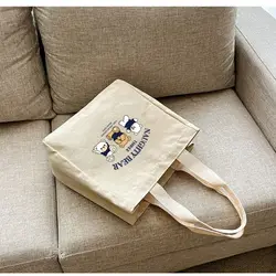Bolsa de picnic de lona con bordado de oso y dibujos animados