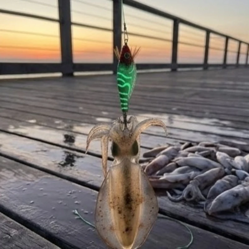 Señuelo pulpo luminoso cebo camarón fluorescente para agua salada - imagen 4