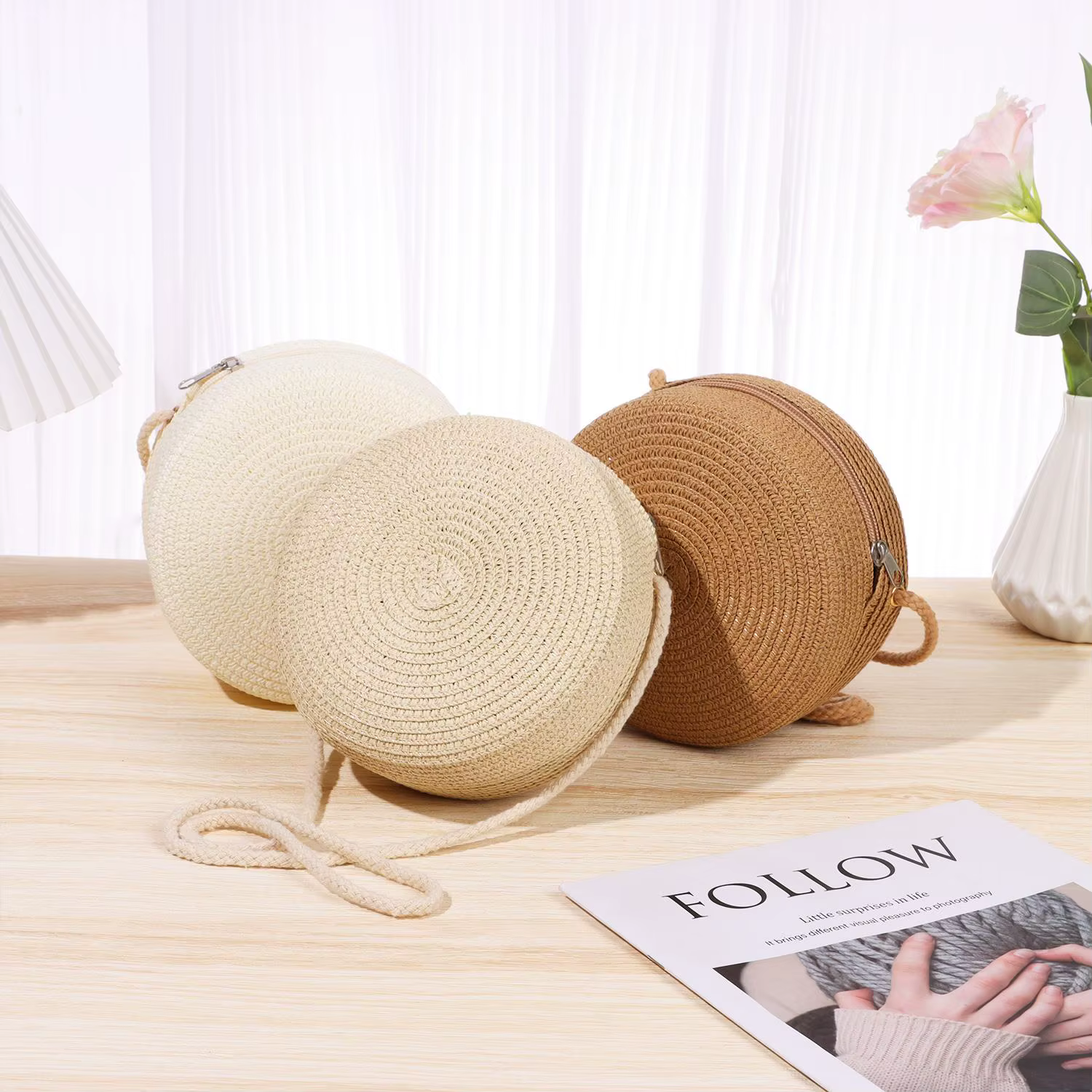 Bolso de Playa Tejido en Paja – Bandolera Redonda para Verano - imagen 3