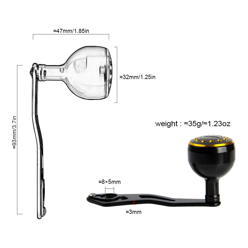 Mango de carrete Baitcasting 93mm – Aleación aluminio DAIWA SHIMANO - imagen 5