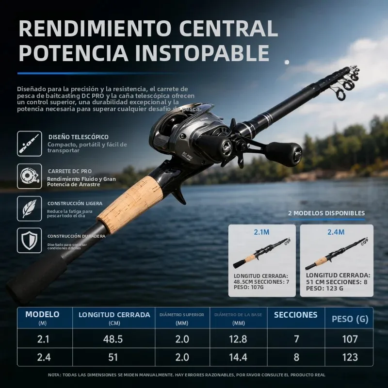 DEUKIO Combo caña telescópica y carrete baitcasting para lubina - imagen 5