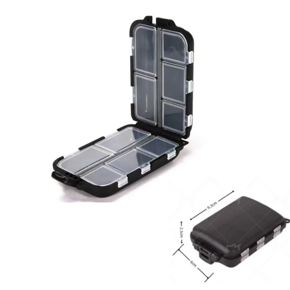 Caja de pesca negra con compartimentos para señuelos y anzuelos - imagen 4