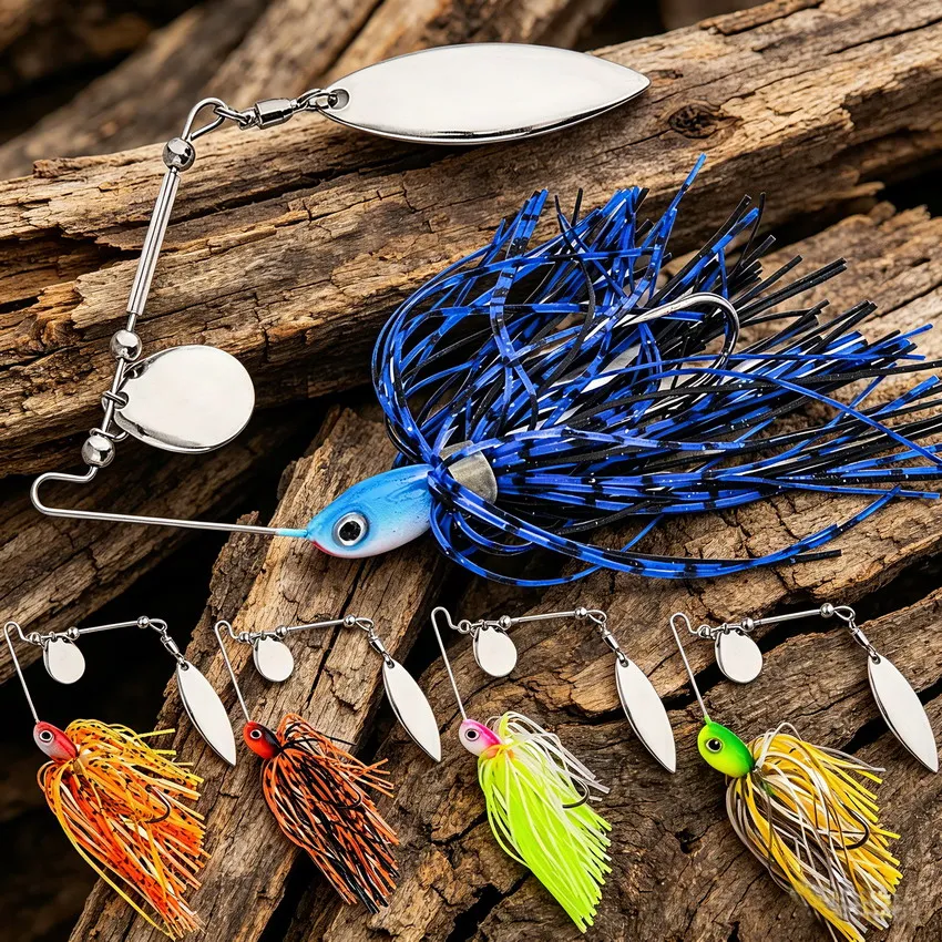 Spinnerbait con cuchilla giratoria de metal y anzuelo – Falda suave - imagen 5