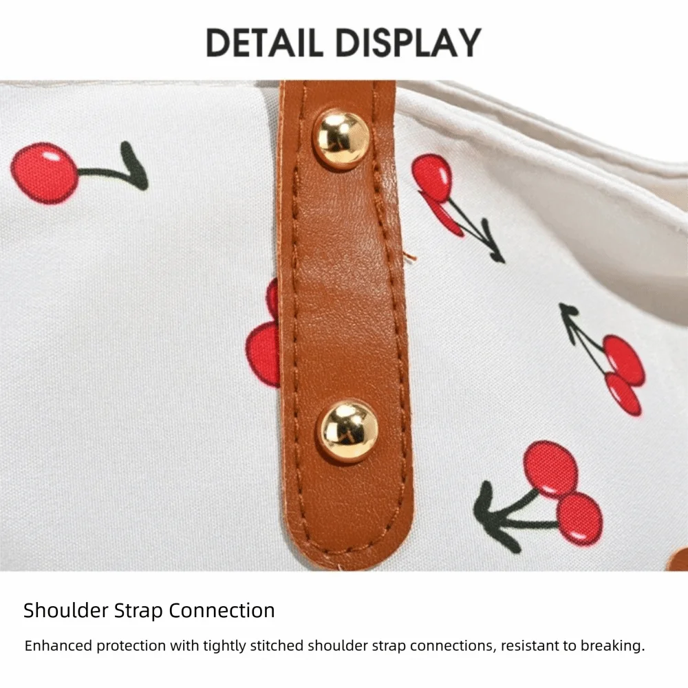 Bandolera de lona con estampado cerezas para viaje diario - imagen 4