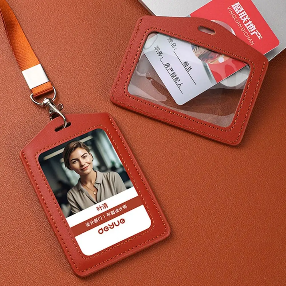 Porta credenciales de cuero genuino con cordón y funda para identificación - imagen 3