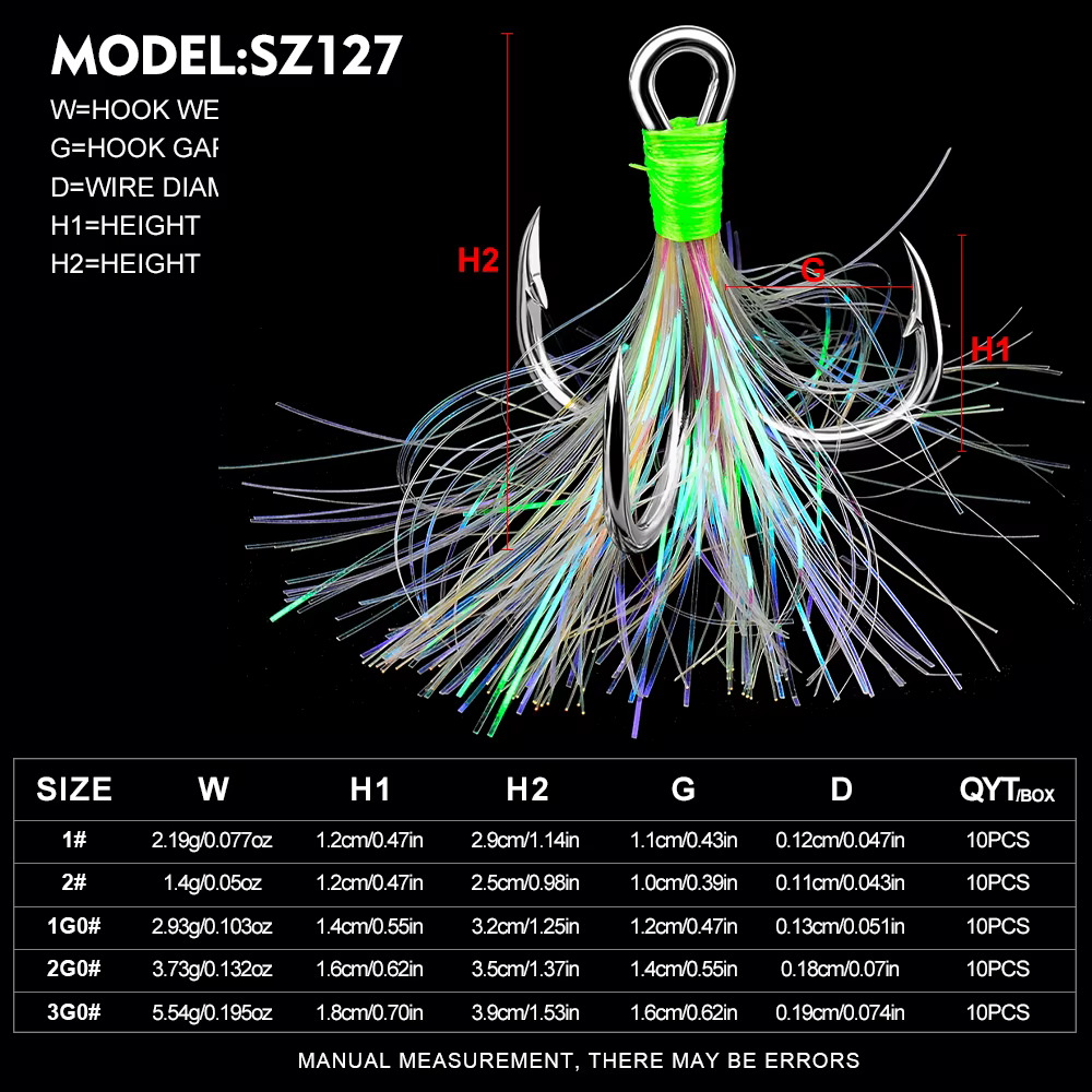 Anzuelo triple Proberos con pluma y púas – Acero carbono - imagen 2