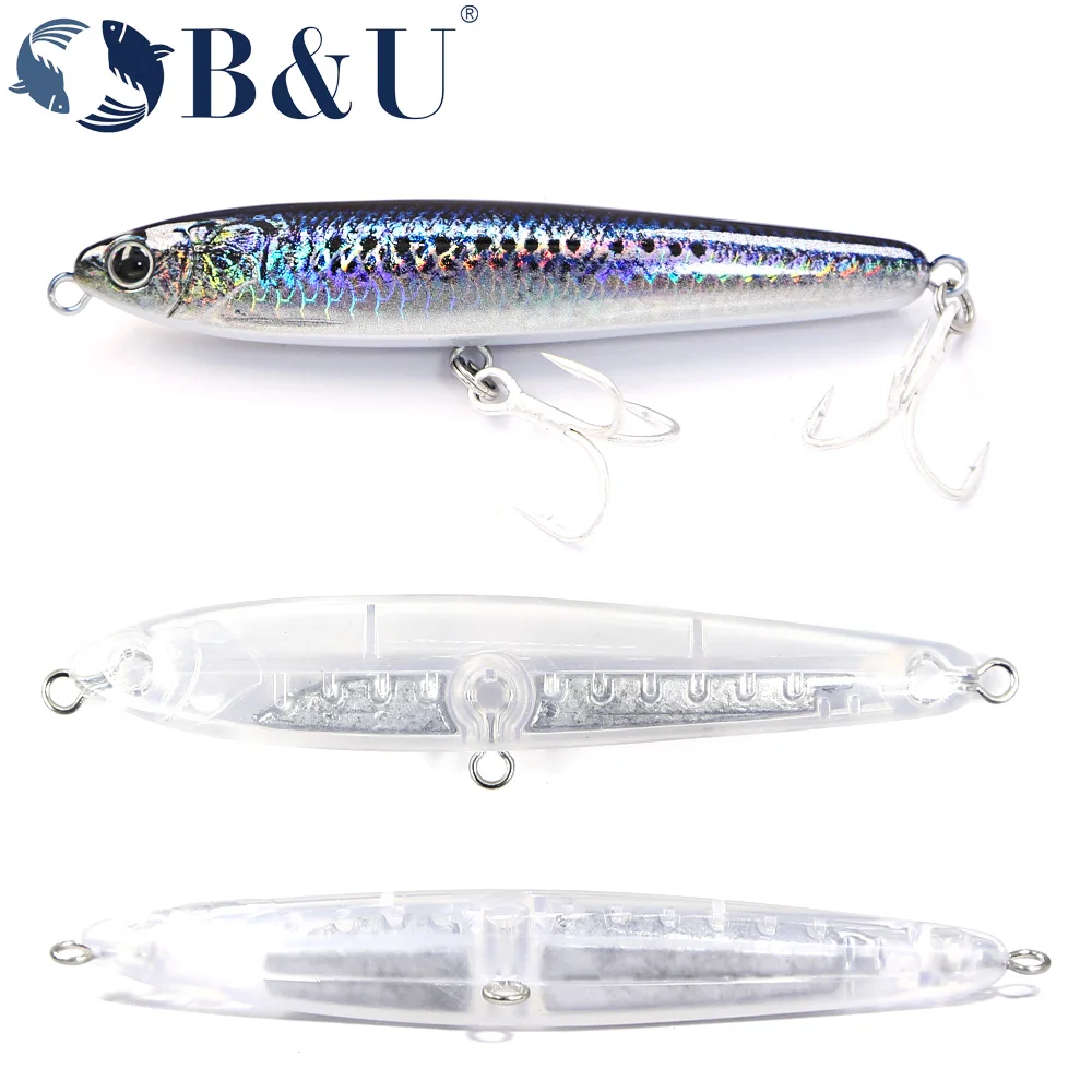 Jerkbait lápiz hundente B&U con plomo interno y anzuelos triples - imagen 5