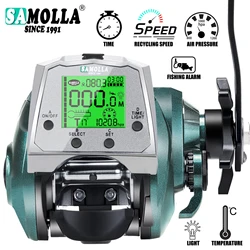 Carrete electrónico Baitcasting Samolla con pantalla USB para pesca en mar