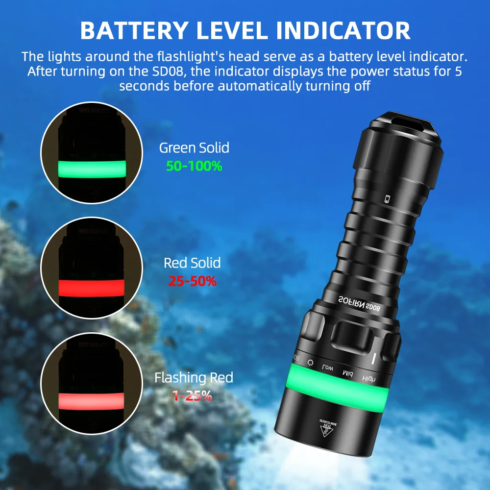 Linterna subacuática Sofirn SD08 recargable RGB con indicador - imagen 2
