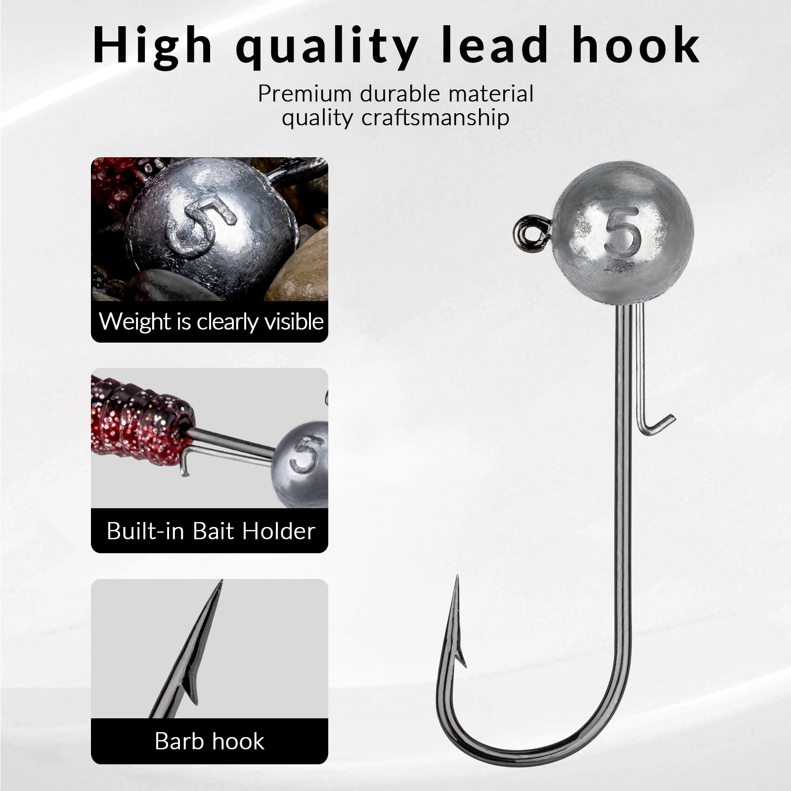 THKFISH Jig Head vástago largo – Cabezas de plomo redondas 5-14g - imagen 2